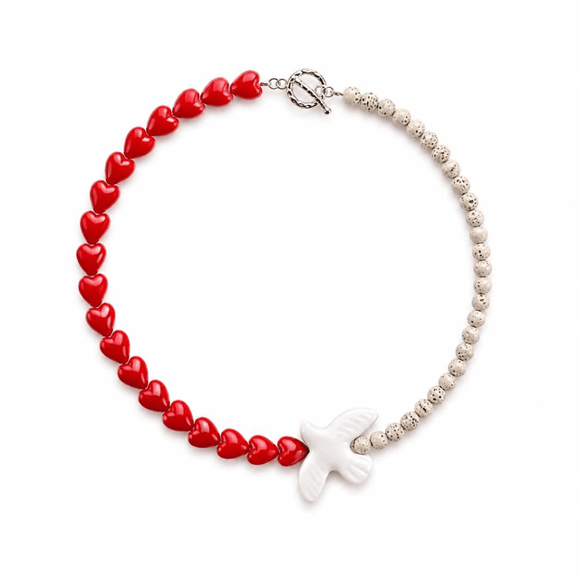 Bird Charm Necklace (Red&White) - Brun Studio Handmade Necklace