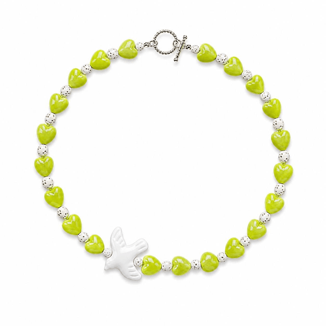 Bird Charm Necklace (Green&White) - Brun Studio Handmade Necklace