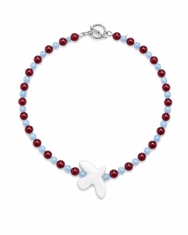 Bird Charm Necklace (Red&Blue) - Brun Studio Handmade Necklace